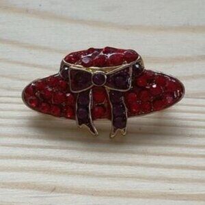 Red Hat Society Purple Bow Bejeweled Metal Brooch Pin